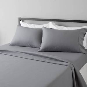 lot 2143 image: Amazon Basics Lightweight Super Soft, Wrinkle-Free, Breathable Luxury Microfiber 4 Piece Bed Sheet Set with 14-Inch Deep Pockets, Full, Dark Gray, Solid