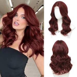 lot 2160 image: Niceone Hair 18 Inch Wine Red Wig for Women, Middle Part Medium Length Wavy Synthetic Hair Wig, Upgraded Strands Natural Hairline Design for Daily Party Halloween(Wine Red,18 Inch)