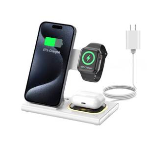 lot 2198 image: 3 in 1 Foldable Charging Station for Apple Products,Wireless Charger for iPhone 17 16 15 14 13 12 Pro Max,Travel Dock Adapter&Light for iWatch Series 11 10 9 Ultra 32 SE 32,for AirPods 4 3 2 Pro 32