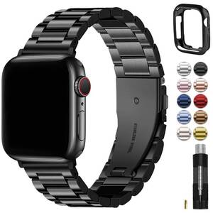 lot 2208 image: Fullmosa Band Compatible with Apple Watch 44mm 45mm 42mm, Stainless Steel iWatch Band for Apple Watch Se 2 Series 987654321(Black, 42mm44mm45mm)