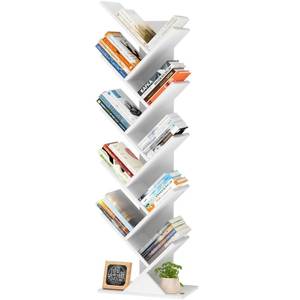 lot 3260 image: SHEEPAM 10 Tier Tree Book Shelf, Floor Standing Wood Bookshelf for Narrow Space, Storage Organizer Bookshelves for BooksCDsMagazine, Bookcase with Shelves for Home Office, Living Room - White