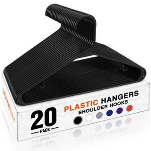 lot 3265 image: HOUSE DAY Plastic Hangers 20 Pack, Space Saving Clothes Hangers with Built-in Hooks, Durable & Strong Closet Organizers and Storage, Dorm Room Essential, Perfect for Shirts, Coat, Pants, Dress - Black