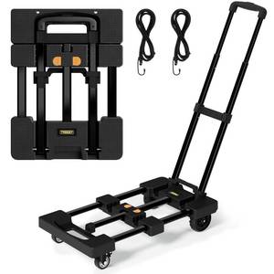 lot 3270 image: TROOZY Folding Hand Truck 500 LB, Portable Heavy Duty Dolly Cart with 4 Wheels (2 with Brake) & Extendable 26 Plate, Collapsible Luggage Trolley with 2 Elastic Straps for Travel, Moving, Camping