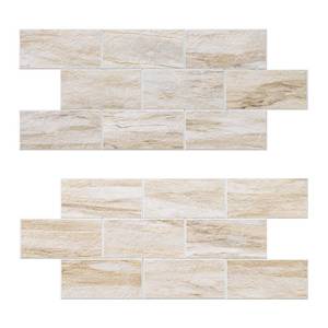 lot 3274 image: 20-Sheet Peel and Stick Backsplash, Subway Tile Wall Tiles 13.5 x 5.8 3D PVC Adhesive Stick on Tile Stick for Kitchen Fireplace (Greek Beige Marble)