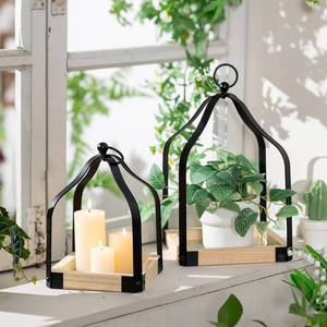 lot 3284 image: Romadedi Farmhouse Candle Lantern Decorative Set of 2 Rustic Wood Candle Holder for Home Decor Living Dining Room Kitchen Fireplace Mantle Decorations Christmas Table Centerpiece