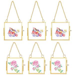 lot 4113 image: 6 Pcs Mini Double Glass Pressed Flower Photo Frame Craft with Chain, 2.36 and 3.14 Small Square Glass Flower Frame for Christmas Handicraft Home Decor Gallery Artwork