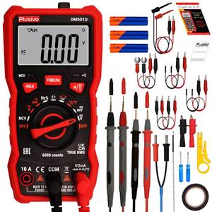 lot 4128 image: Multimeter 6000 Counts Digital Multimeter Auto Ranging TRMS AC DC Voltmeter Ohm Volt Amp NCV Diode Tester Measures Voltage Current Resistance Temperature Frequency Buzzer with Test Leads, Probes
