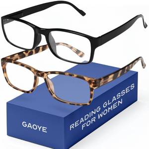 lot 4135 image: Gaoye 2-Pack of Reading Glasses - Blue-Light Filter, UV Protection - Readers with Rectangle Frames