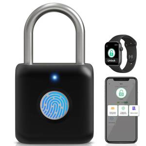 lot 4137 image: Fingerprint Padlock, Pothunder Smart Padlock, Locker Lock, Fingerprint Lock with APP Unlock, USB Rechargeable, Suitable for Gym Locker, Door(Black)