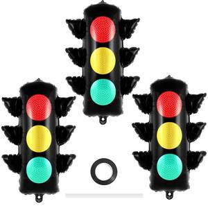 lot 4146 image: 3 Pcs Traffic Signal Balloons, Traffic Light Foil Balloons, Transportation Signal Mylar Balloon for Race Car, Construction Vehicle, Birthday Parties Decorations