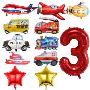 lot 4151 image: 12pcs Transportation Balloons, Truck Plane School Bus Fire Truck Police Car Ship Ambulance Submarine Foil Balloon, Transportation 3rd Birthday Vehicles Theme Party Supplies Decorations (3rd)