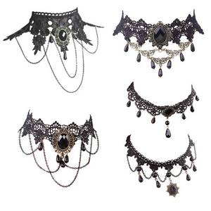 lot 4154 image: Dumcondy Halloween Elegant Sexy Women Lady Retro Gothic Punk Style Necklace Black Lace Neck Chain Collar Statement Choker Victorian Steampunk Jewelry Party Wedding Princess,5 PiecesSet