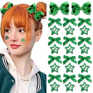 lot 4160 image: STGDAK Hair Bows Green Bow For Girls Grosgrain Star Clips Cute Ribbon Bowknot Mini Star Hairpins Kawaii Clips Green Easter Hair Accessories For Girls Toddlers Women Easter Basket Stuffers
