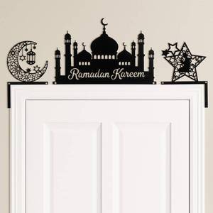 lot 4172 image: Blulu 3 Pcs Ramadan Door Decoration Metal Ramadan Mubarak Door Topper Eid Mubarak Frame Decoration for Islamic Muslim Cabinet Shelf Window Wall Home Office Kitchen Decor(Eid)
