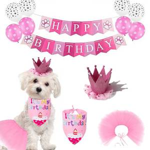 lot 4191 image: Petank Dog Birthday Party Decorations,Pet Birthday Party Supplies with Cute Pink Tutu Skirt Outfit,Happy Birthday Banner,Crown Hat for Dog Birthday Set (Pink)