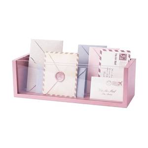 lot 4196 image: Aesthetic Pink Mail Organizer with Clear Acrylic Dividers - Adjustable Desk & Wall Mount Letter Holder, Modern Paper Sorter for Home Office Decor