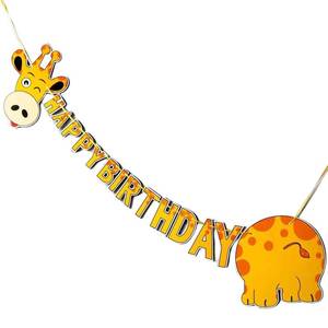 lot 4197 image: Giraffe Happy Birthday Party Banner, Cartoon Safari Animal Garland, Kids Jungle Themed Birthday Decorations, Funny Wall Hanging Letter Bunting for Childrens Party Supplies