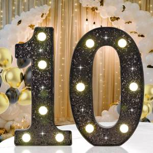 lot 4200 image: IFDGCTK Glitter Black 10 LED Light Up Numbers for Birthday Party, 10th Birthday Decorations for Girls Boys, Decorative Marquee Number for 10 Wedding Anniversary
