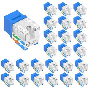 lot 4214 image: VCE UL Listed 10Gbps Cat6 Keystone Jack Insert 25-Pack, 90 Degree Punch Down RJ45 Keystone Jack Adapter Slim Profile Blue
