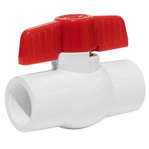 lot 4216 image: 2 Inch PVC Ball Valve ASTM SOCKET Water Shut-Off Schedule 40X Solvent Connections T-Handle White & Red KZUVETAON
