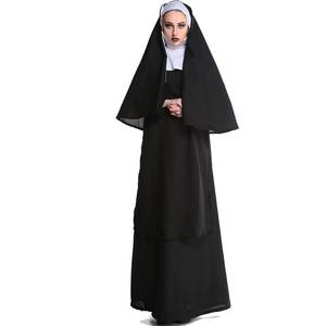 lot 4240 image: Colorful House Women Nun Costume Set Adult Traditional Career Outfits Loose Halloween Cosplay Dress Up��black1��L��