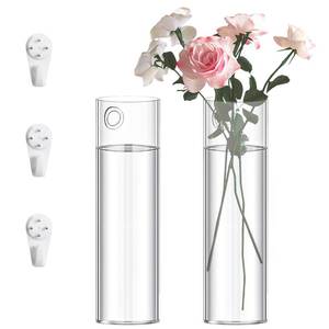 lot 4259 image: 2 Pack Wall Mounted Glass Vase Set with Hooks High Borosilicate Transparent Hanging Flower Vase for Home Decor Dining Table