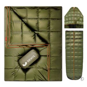 lot 4262 image: Down Camping Blanket - Packable Down Camping Quilt Backpacking Lightweight Waterproof Outdoor Hiking Stadium Warm Puffy Sleeping Bag 55x79 Water Resistant Camp Travel Blanket, Green Orange