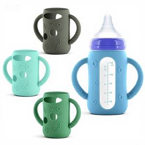 lot 4267 image: Luxnary 4-Pack Silicone Sleeves for Lansinoh Glass Bottles 5 oz- Starry Sky Design Baby Bottle Holder with Handles,Protectors for Lansinoh Natural Wave Glass Bottles, Anti-Scald Feeding Supplies
