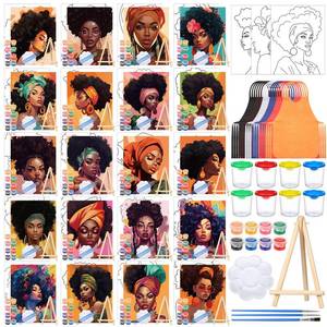 lot 5352 image: Sherr 140 Pcs 20 Set Pre Drawn Canvas Kit for Painting Craft Sip and Paint Kit for Adults Pre Printed Canvas Painting Favor for Virtual DIY Birthday Gifts Adults Date Party(Elegant Lady)