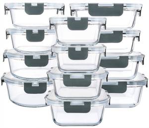 lot 5370 image: M MCIRCO 24-Piece Glass Food Storage Containers with Upgraded Snap Locking Lids,Glass Meal Prep Containers Set - Airtight Lunch Containers, Microwave, Oven, Freezer and Dishwasher