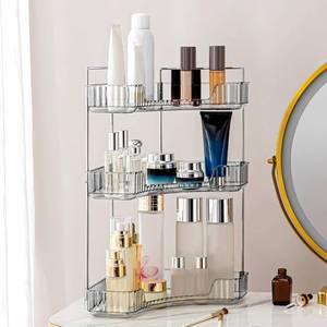 lot 5372 image: Weidace Corner Bathroom Counter Organizer Bathroom Countertop Shelf Makeup Organizer for Vanity Perfume Tray for Corner Storage (3 Tiers, Grey)