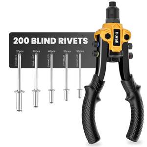 lot 5375 image: Duratl Rivet Gun, 14 Pop Rivet Gun Kit with 200 Blind Rivets, 5 Interchangeable Rivet Heads (332, 18, 532, 316, 14), Heavy Duty Hand Riveter Tool for Metal, Gutter & Automotive