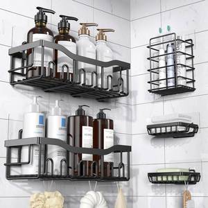 lot 5378 image: EUDELE Adhesive Shower Caddy, 5 Pack Rustproof Stainless Steel Bath Organizers With Large Capacity, No Drilling Shelves for Bathroom Storage & Home Decor