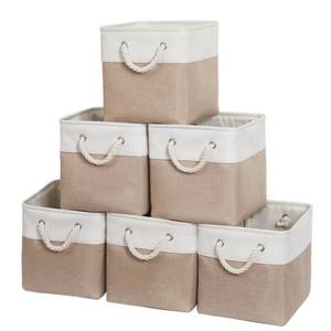 lot 5379 image: ISEMINGLA 11 x 11 Inch Storage Cubes, 6 Pack Large Collapsible Fabric Storage Bin with Ropes, Foldable Storage Cubes for Home, Office,Closet, Clothes, Toys Organizer (White&Beige)
