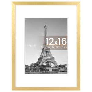 lot 6274 image: upsimples 12x16 Picture Frame, Display Pictures 8.5x11 with Mat or 12x16 Without Mat, Wall Hanging Photo Frame, Gold, 1 Pack