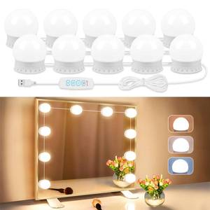 lot 6281 image: LED Vanity Lights For Mirror, Vanity Lights Stick on with 10 Dimmable Bulbs, 3000K 4000K 6500K & 10 Level Brightness Adjustable, USB Cable, Hollywood Mirror Lights for Makeup Dressing Room Bathroom