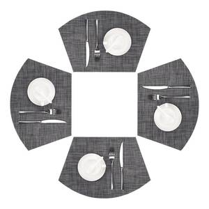 lot 6292 image: SHACOS Wedge Placemats Set of 4 Woven Vinyl Placemats for Round Table Wipe Clean Curved Fan Table Mats Placement Mat Indoor Outdoor, Dark Gray