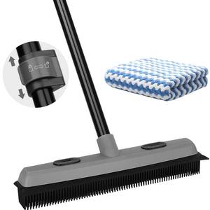 lot 6296 image: Pet Hair Removal Rubber Broom with Squeegee, Carpet Rake for Pet Hair with 59 Telescoping Long Handle, Fur Remover Rake for Carpet, Hardwood Floor, Tile