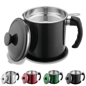 lot 6303 image: Kyraton Black Bacon Grease Container With Strainer, 48 oz Black Coating Stainless Steel Oil Container, Pot Fat Storage With Lid, Easy Grip Handle Suitable For Storing Frying Oil And Cooking Grease