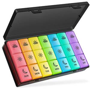 lot 6306 image: BUG HULL Pill Organizer 3 Times a Day, Large Weekly Medicine Pill Organizer 3X a Day, 7 Day Pill Box Cases Morning Noon Evening for Vitamin, Cod-Liver Oil, Supplements (Rainbow Black)