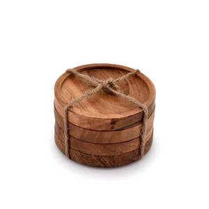lot 6309 image: Kaizen Casa Wooden Coasters for Drinks - Natural Acacia Wood Drink Coaster Set for Drinking Glasses, Tabletop Protection for Any Table Type, Set of 4
