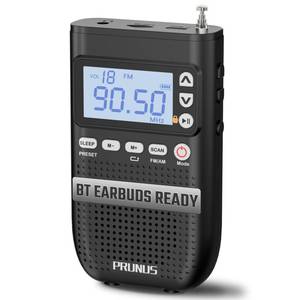 lot 6314 image: PRUNUS J-618 Portable Radio AM FM to Bluetooth Earphone, as Bluetooth Speaker, 2000mah Rechargeable Radio, Preset, TF Card Shuffle Play, Headphone Jack, Sleep Timer, Walkman Radios, Digital Radios