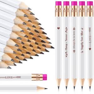 lot 6323 image: Crtiin 50 Pcs Bridal Shower Pencils Half Golf Wedding Pencils with Eraser 4 Inch Short Pocket Pre Sharpened for Wedding Game Bridal Shower Presents Classroom School(White and Rose Red)