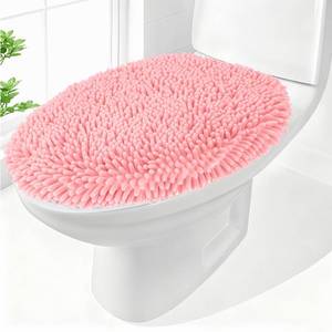 lot 6328 image: BAAHRNOM Chenille Elongated Toilet Seat Cover 19.5x 15 Machine Washable Solid Toilet Lid Cover Adjustable Rubber Backing Fits Only 18-19.5L x 14-16W Elongated Toilet Seat