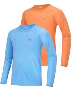 lot 6347 image: Boys UPF 50 Swim Shirt Long Sleeve, 1 or 2 Pack UV Sun Protection Rash Guard, Youth Kids SPF Water Shirts for Beach Surf size 12
