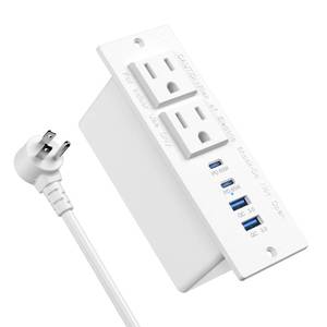 lot 6348 image: Recessed Power Strip Fast Charging Station 2 PD 65W USB C, Flush Mount Countertop Drawer Outlet, Furniture Hidden Charging Station for Side Table, End Table,2 AC Outlets (White, 6 FT Cable)