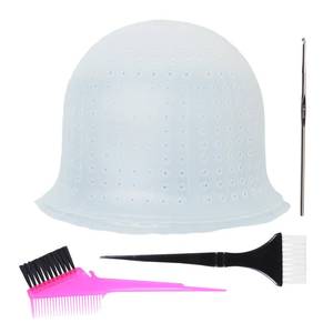 lot 6354 image: Pre-punched with Holes Silicone Highlight Cap Hair Color Set Professional Reusable Highlighting Cap with Hook Salon Hairdressing Dyeing Staining Tools for Women Men