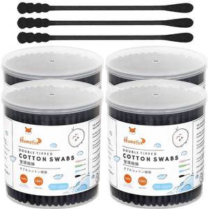 lot 6360 image: HOMEFOX Black Cotton Swabs Spiral - 800 Count Organic Cotton Buds Double Side Tightly Wrapped Charcoal Cotton Tips Paper Stick Soft Gentle Lint-Free Cruelty-Free Goth Bathroom, Round & Spiral (Black)