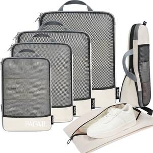 lot 6369 image: BAGAIL 4 Set6 Set8 Set Compression Packing Cubes Travel Accessories Expandable Packing Organizers (Half Mesh, 6-Beige)