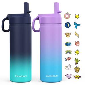 lot 6372 image: Kids Water Bottle, 2-Pack 20oz Water Bottles with Stickers and Straw, Stainless Steel Vacuum Insulated cup, Kids Water Bottle for School, Gifts for Boys and Girls(BluePurple)